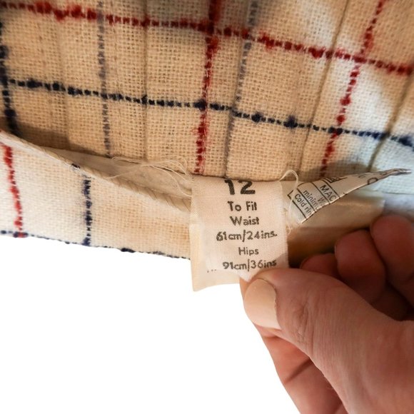 Vintage JANE DUNCAN Plaid Pleated Wrap Skirt Size 0 Cream Red Blue Academia - Picture 6 of 6